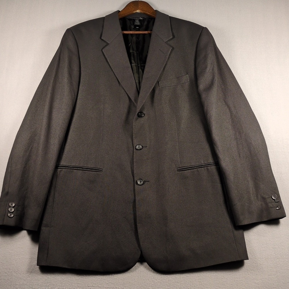 Claiborne Men's Sport Coat 44 LONG Black Textured Suit Jacket 3 Button Blazer